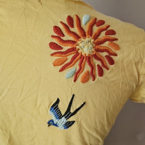 Yellow V-Neck Embroidered Women's Tee - Picture 5 of 8